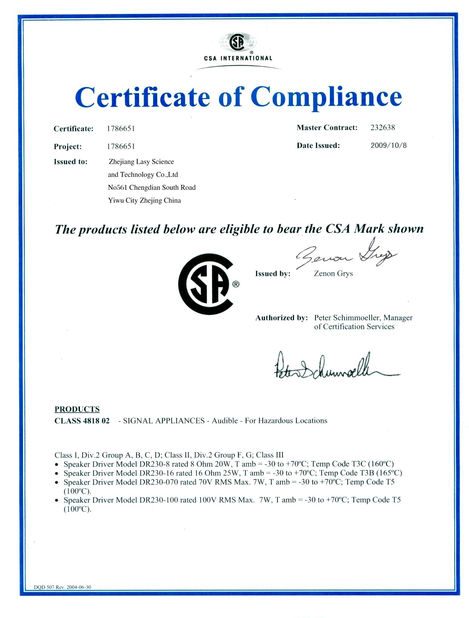 CHINA Yiwu Lasy Science &amp;Technology Co,.Ltd certificaten
